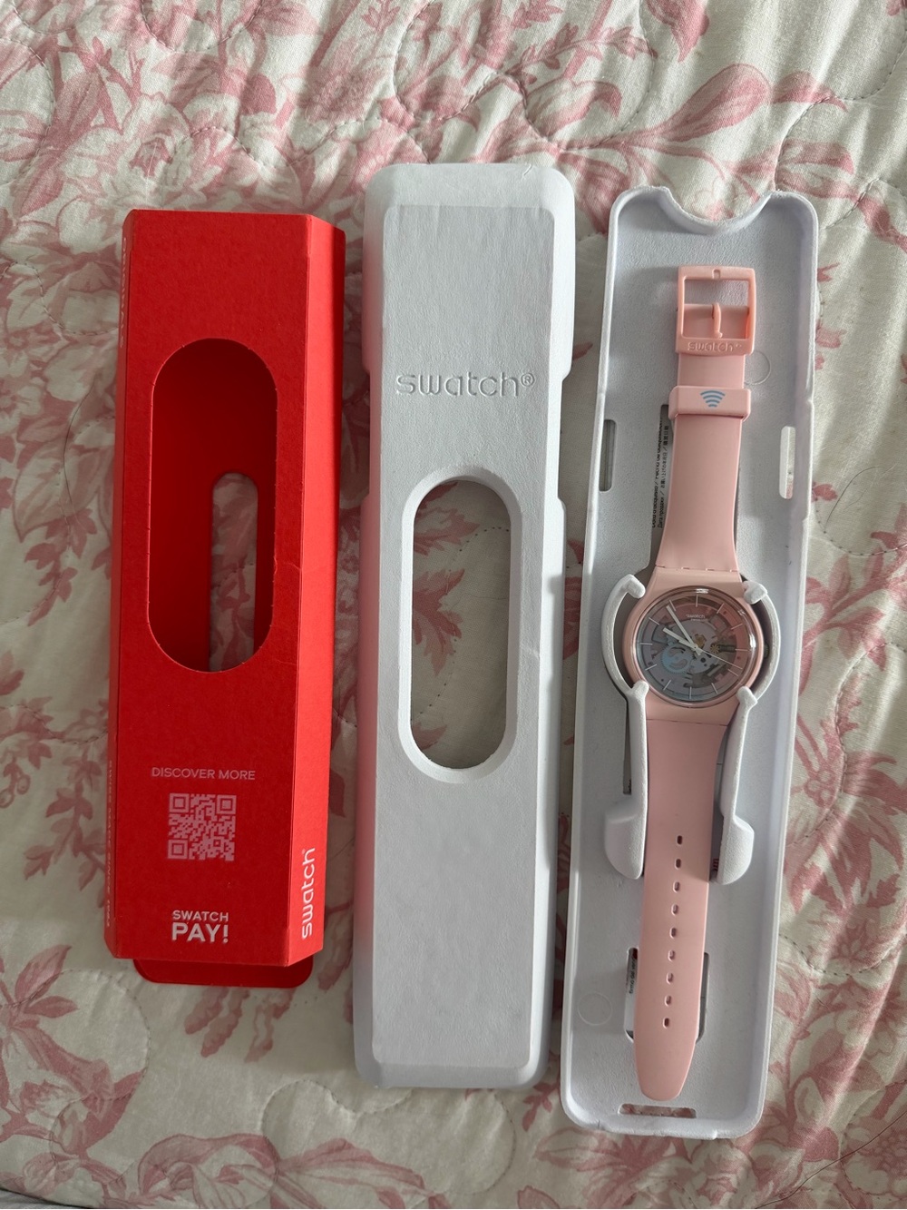 Swatch Pink Transparent Dial Silicone Strap Watch - Picture 4 of 5